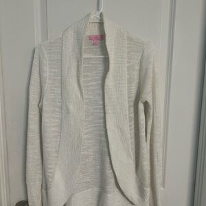 Lilly Pulitzer White Cardigan with Draped Shawl Collar